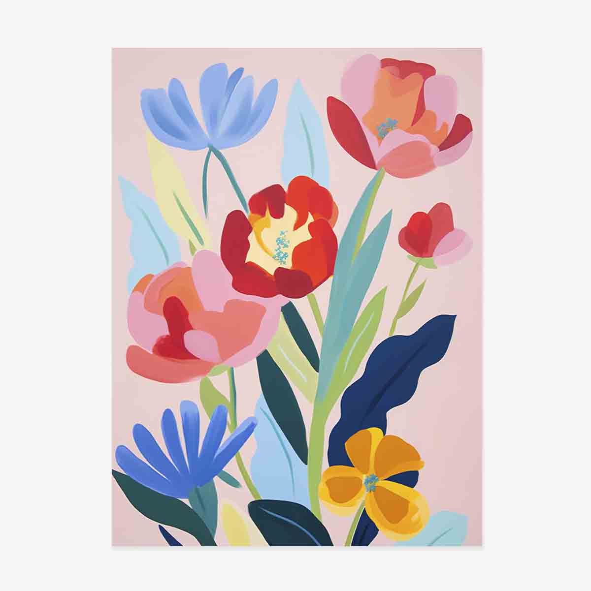 Póster con ilustración de flores de colores, dibujadas 2