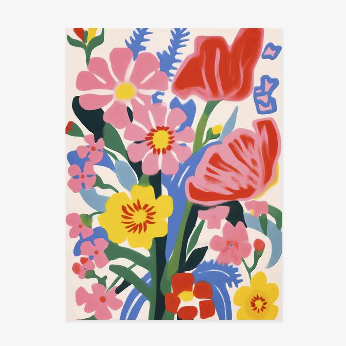 Póster con ilustración de flores de colores, dibujadas 1