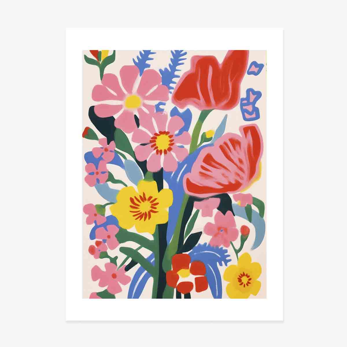 Póster con ilustración de flores de colores, dibujadas 1