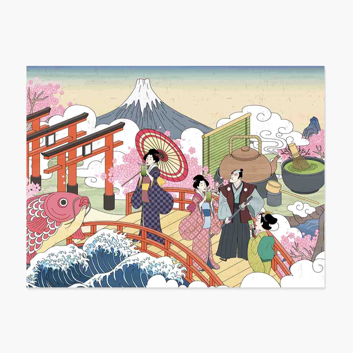 Póster con ilustración retro japonesa