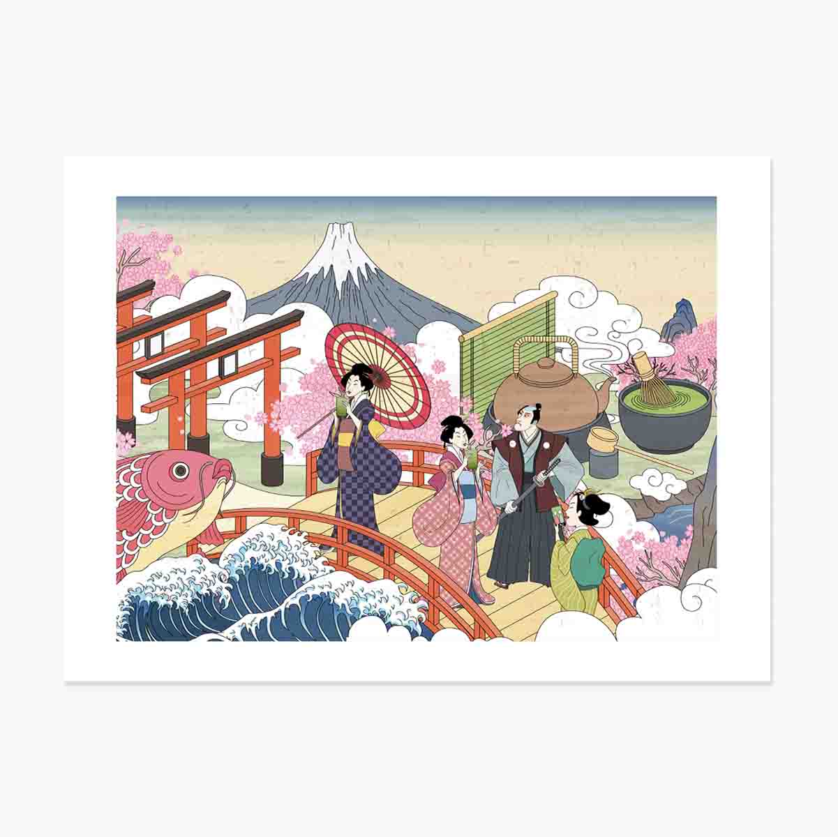 Póster con ilustración retro japonesa