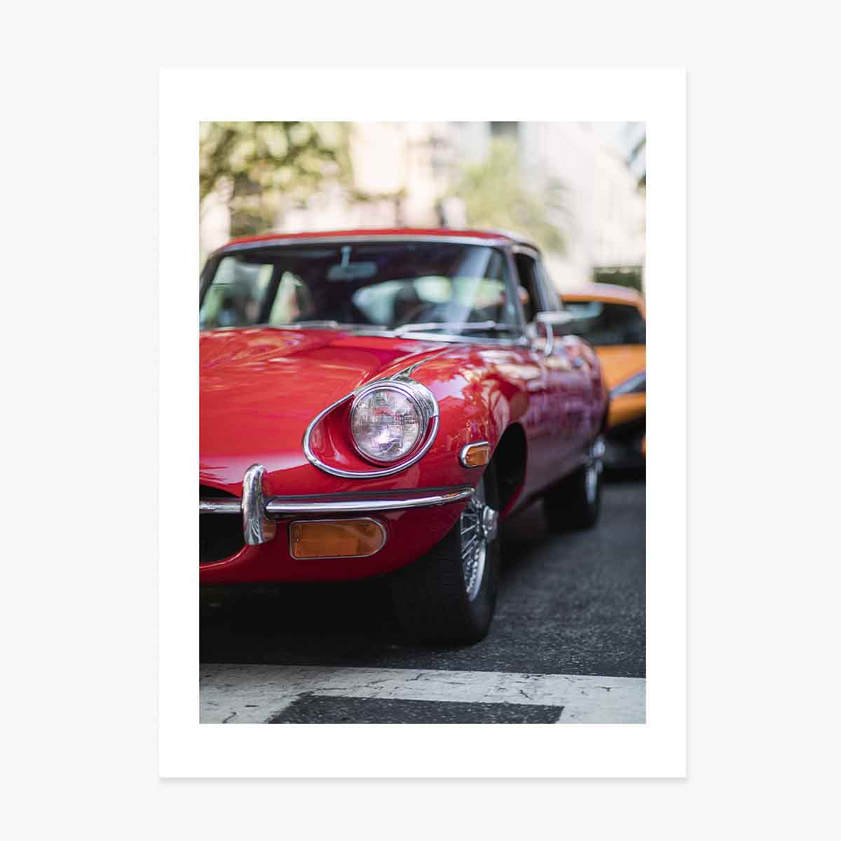 Póster de un coche rojo vintage