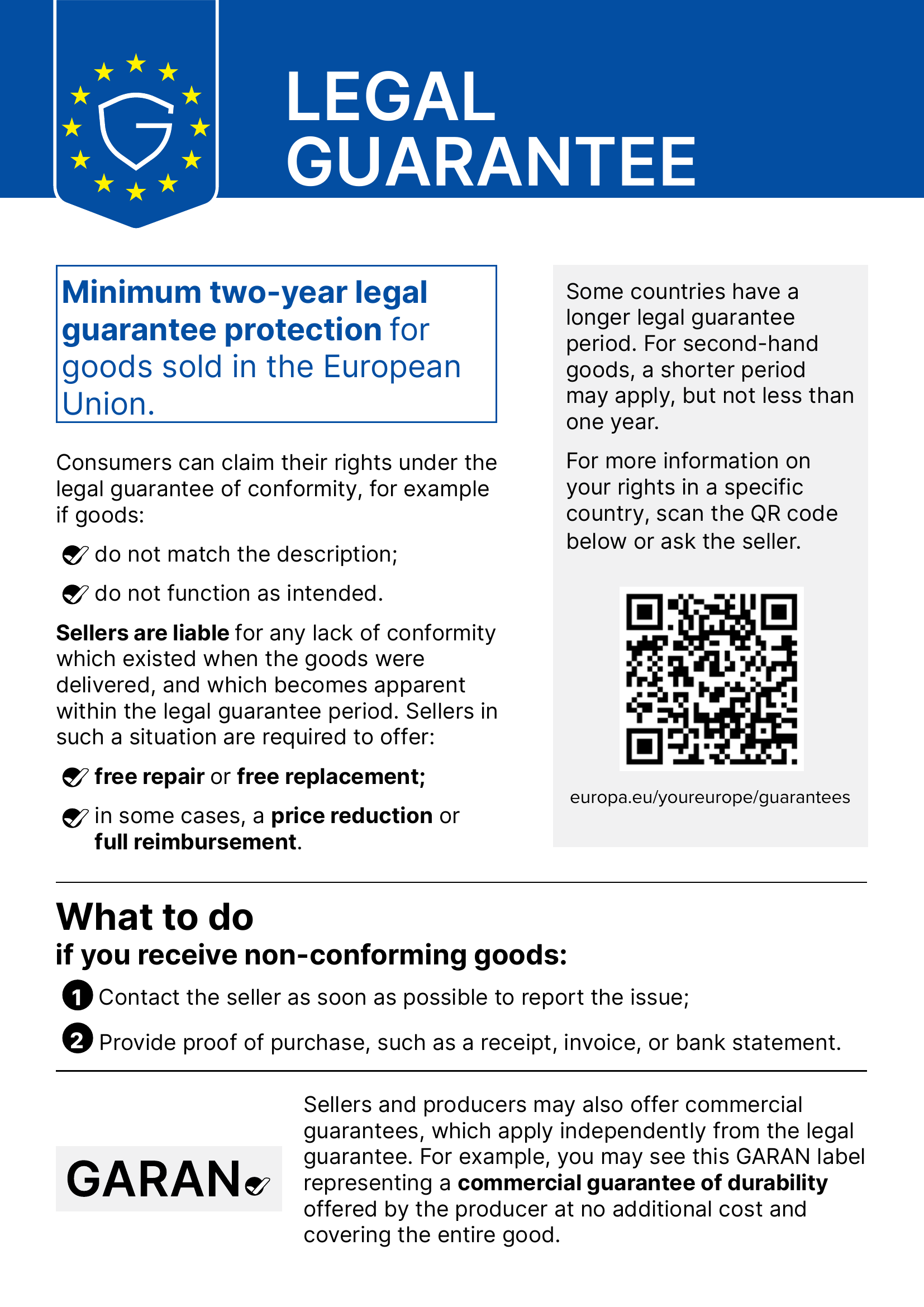 Garantía legal - aviso armonizado de la Unión Europea